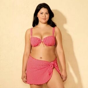 Women's Gingham Seersucker Swim Cover Up Sarong - Wild FablE Red/Pink L/XL